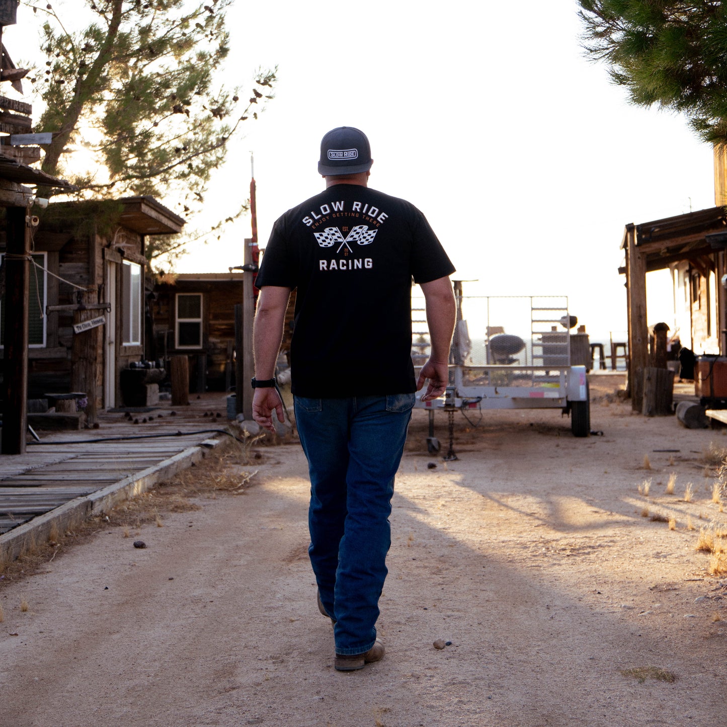 Race Flag Heavyweight Tee (Black) - Slow Ride