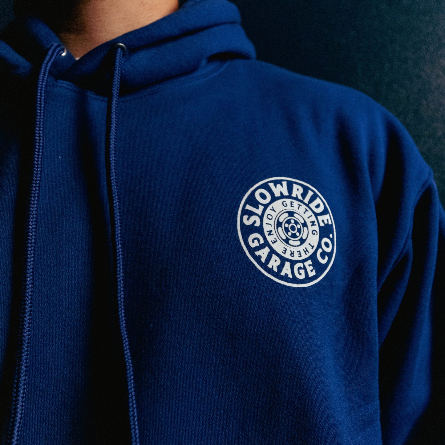 Space Wheel Embroidered Hoodie (Navy) - Slow Ride